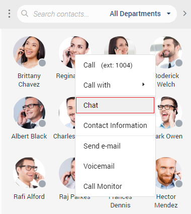Right-Click on the contact to start a Chat Coversation.