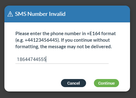 SMS Number Invalid