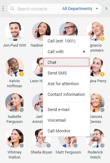 Right-Click on the contact to start a Chat Coversation.