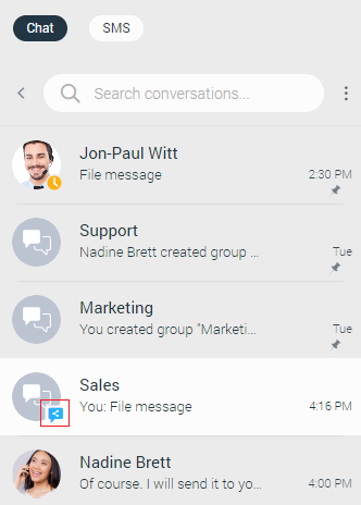 Groups with Visible Chat History within the Conversation List