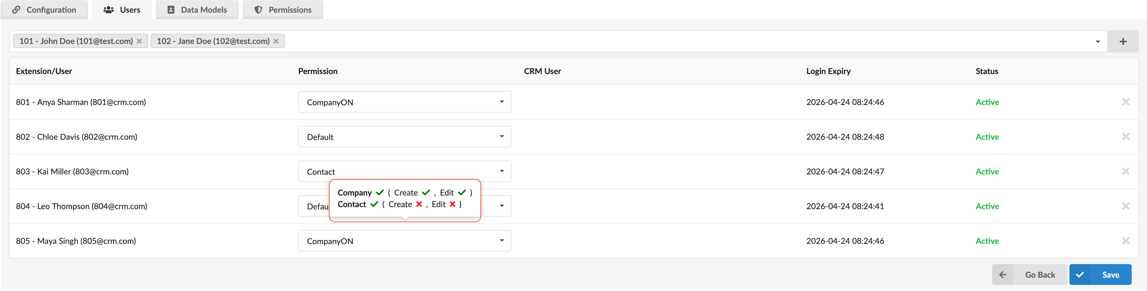 Integration Users Page