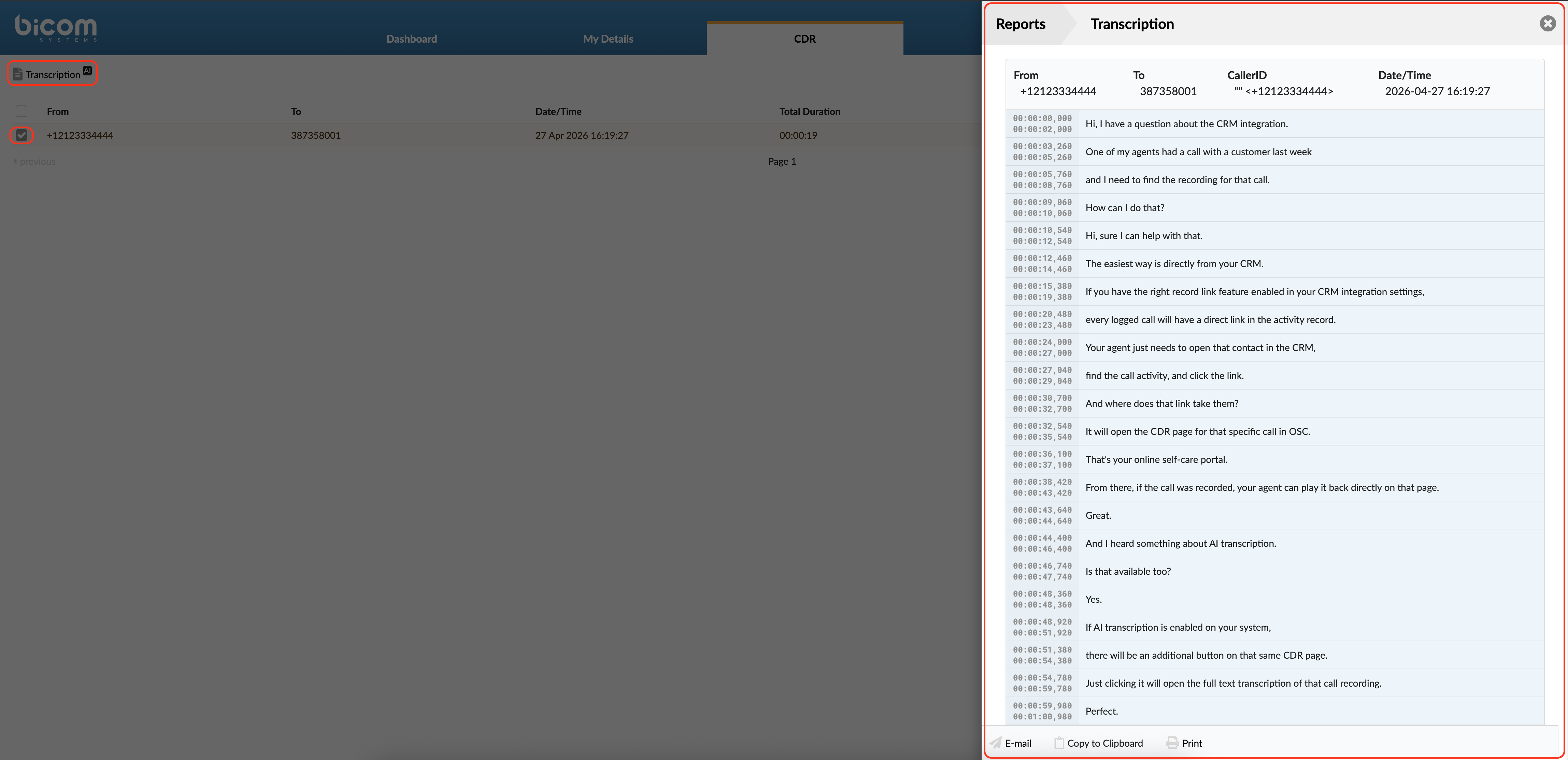 OSC Call Recording AI Transcription