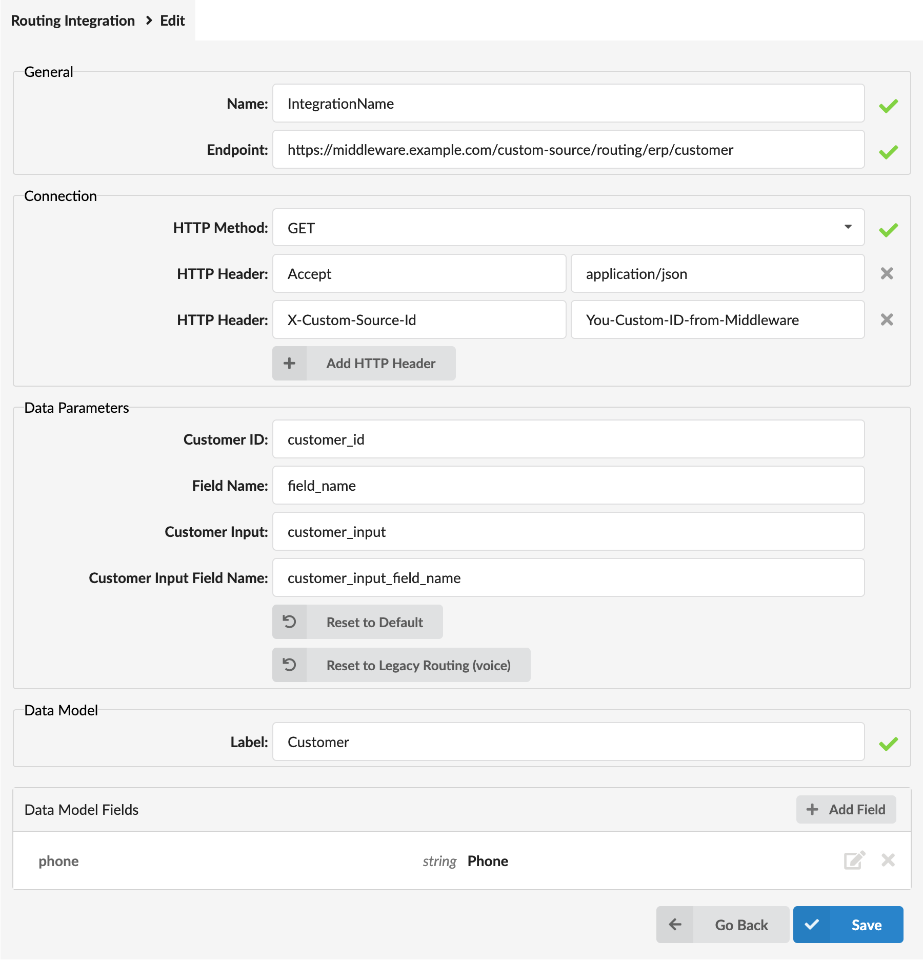 Routing Integration Configuration