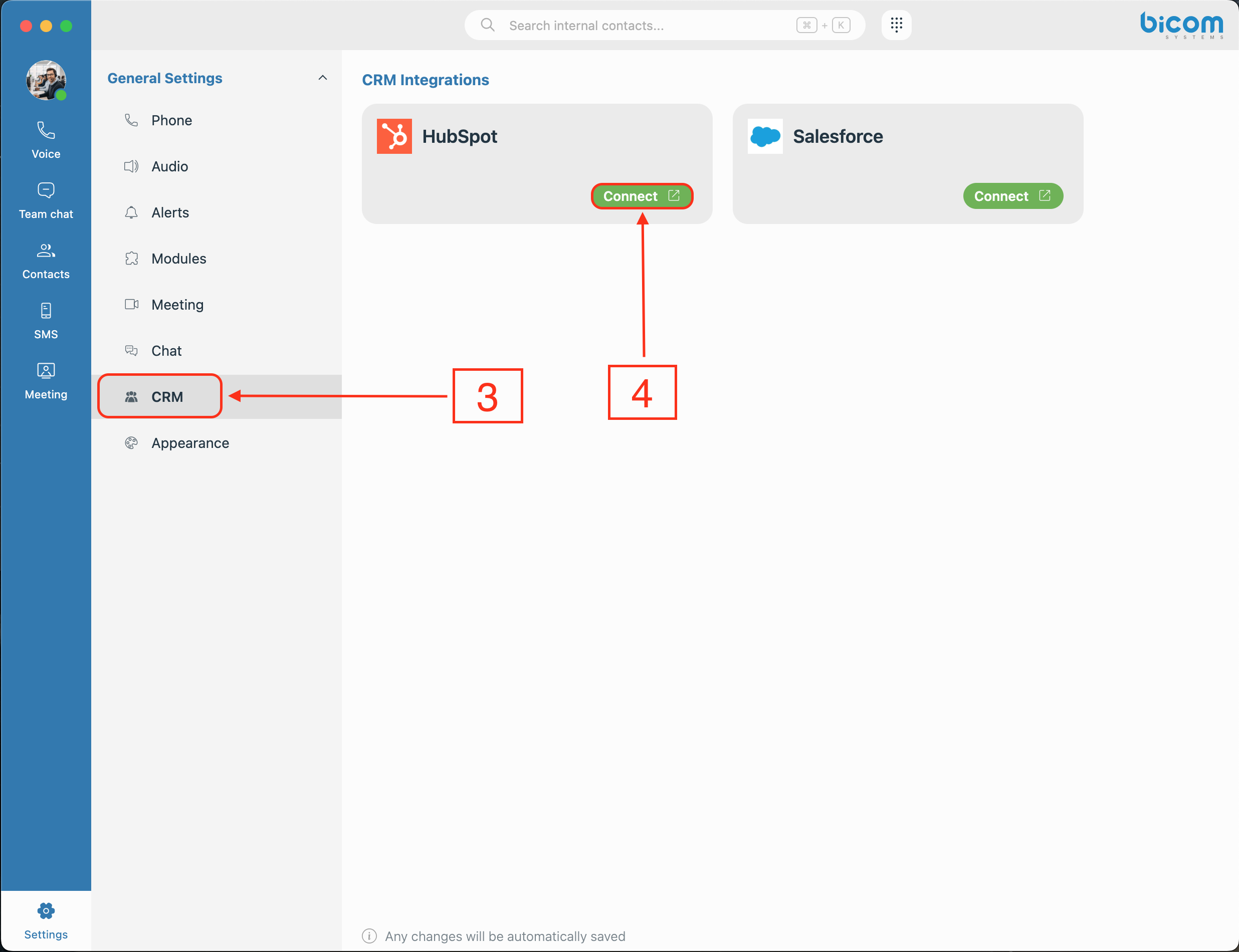 gloCOM Next CRM Settings