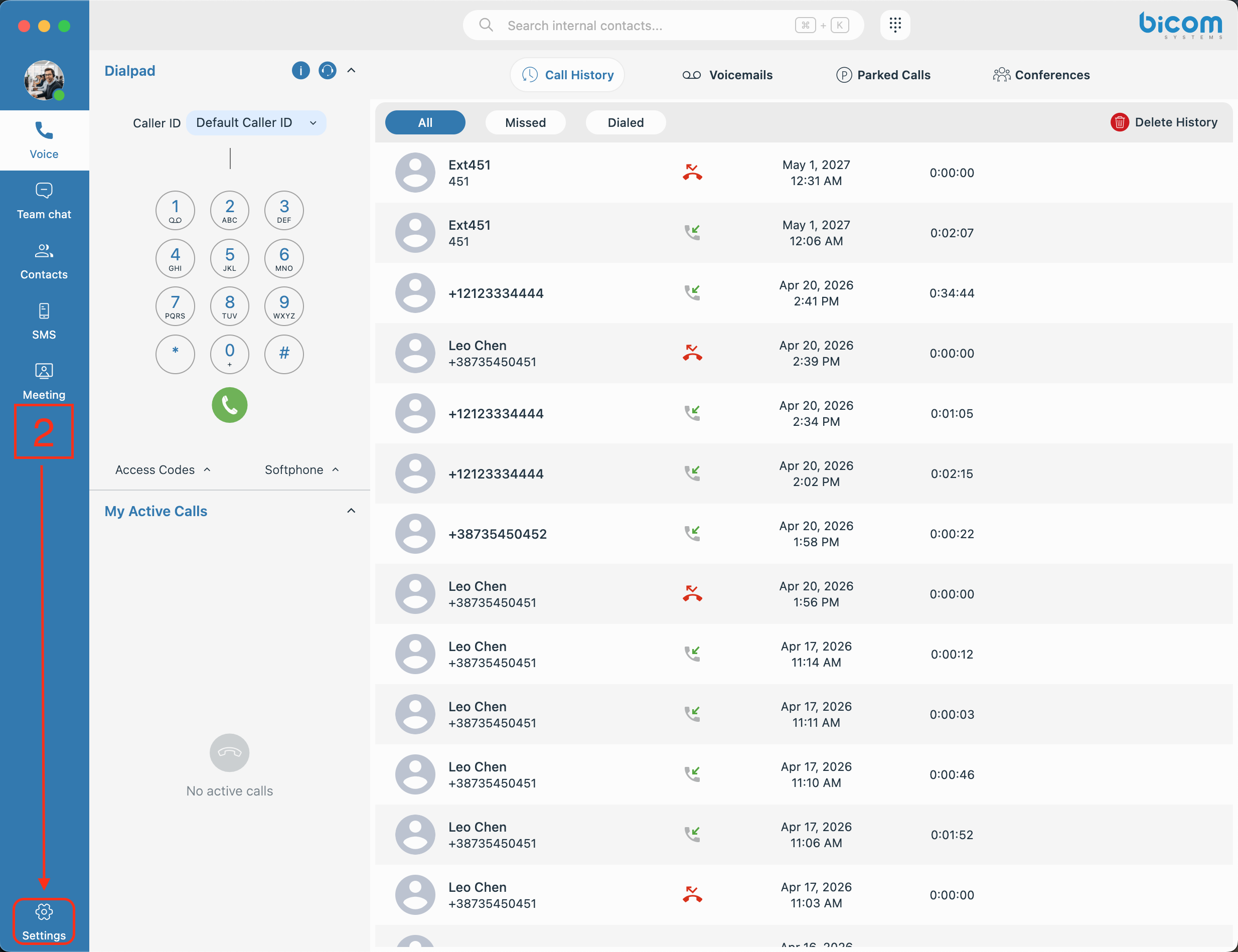 gloCOM Next Settings